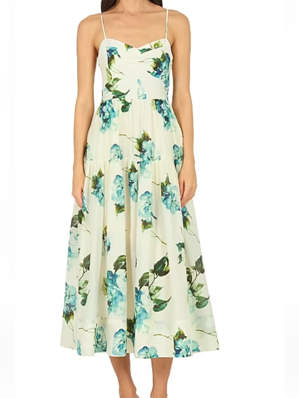 Secret Mission Parden Floral Silk Cotton Midi Dress in Teal and Cream Size M